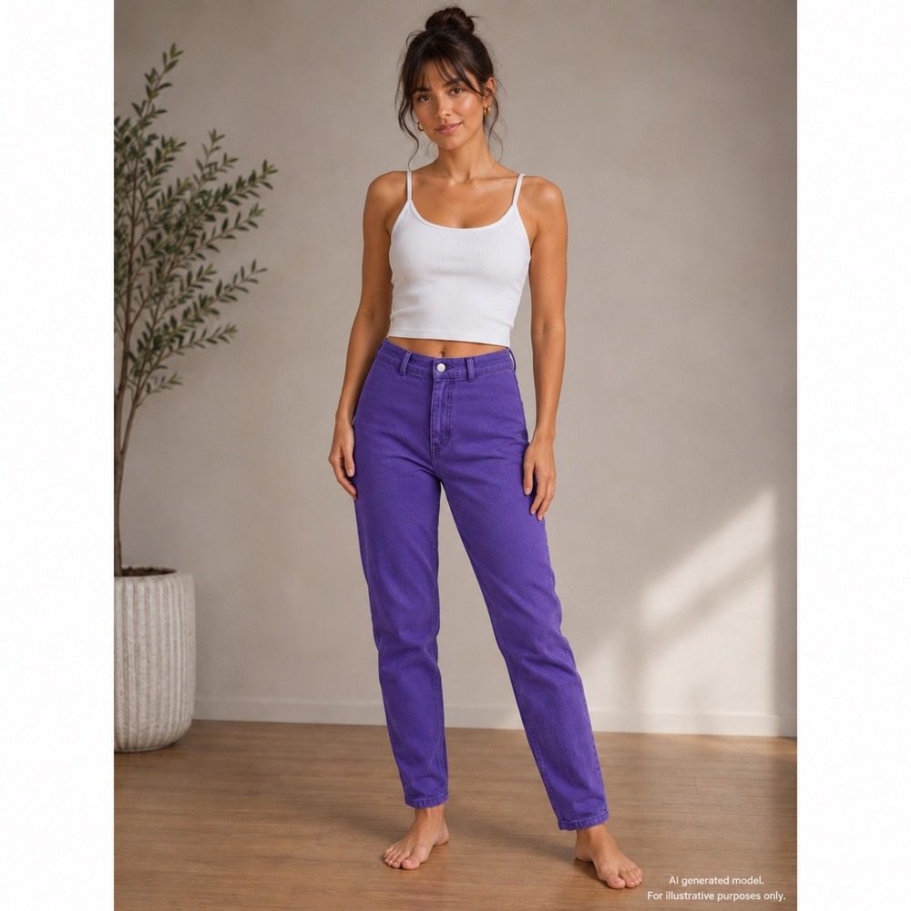 Beyond Blue Vintage Purple High Waisted Mom Jeans Tapered Leg 213491 Size 13